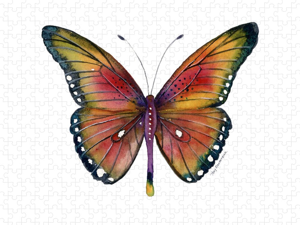 Spotted Butterfly Jigsaw Puzzle featuring the painting 66 Spotted Wing Butterfly by Amy Kirkpatrick