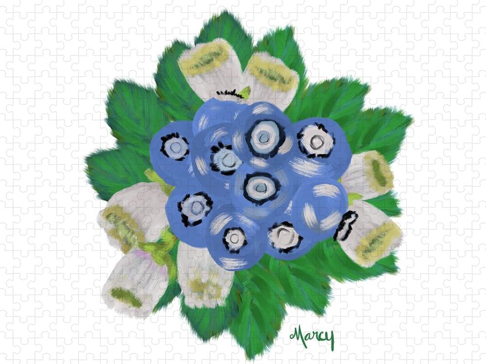 Blueberry Jigsaw Puzzle featuring the painting Blueberry Patch by Marcy Brennan