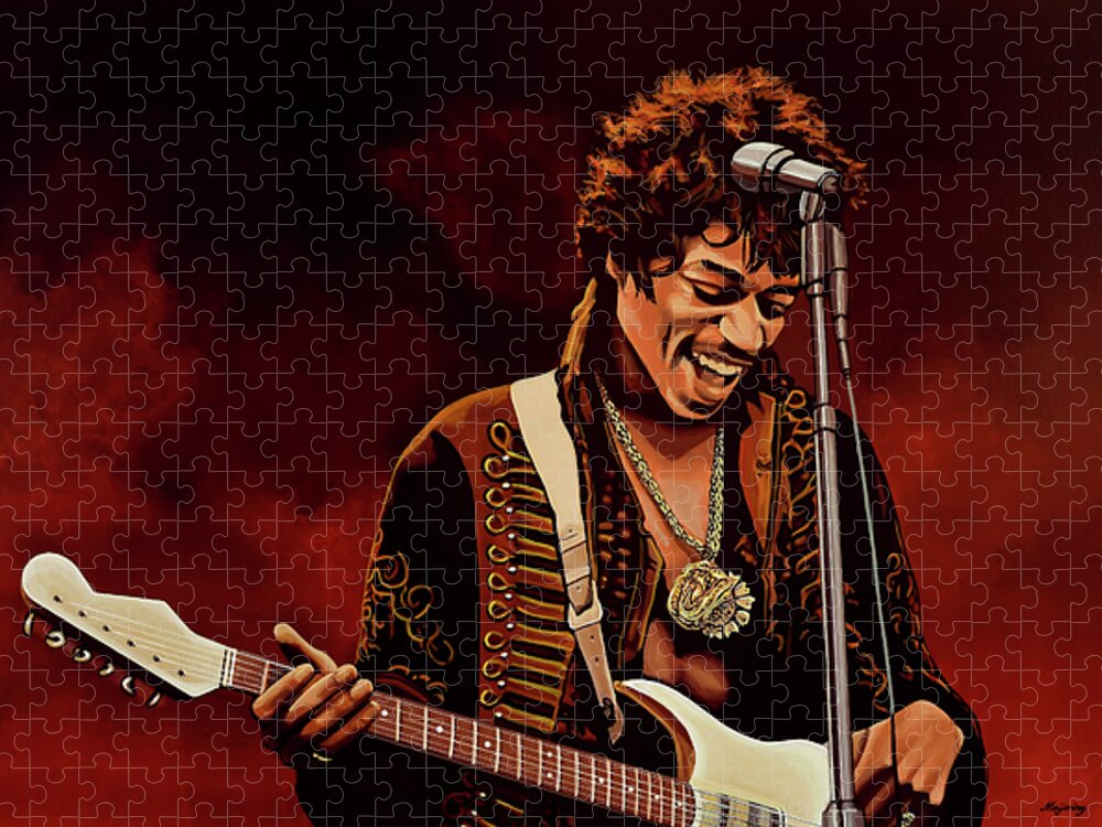 Jimi Hendrix Jigsaw Puzzle featuring the painting Jimi Hendrix Painting by Paul Meijering