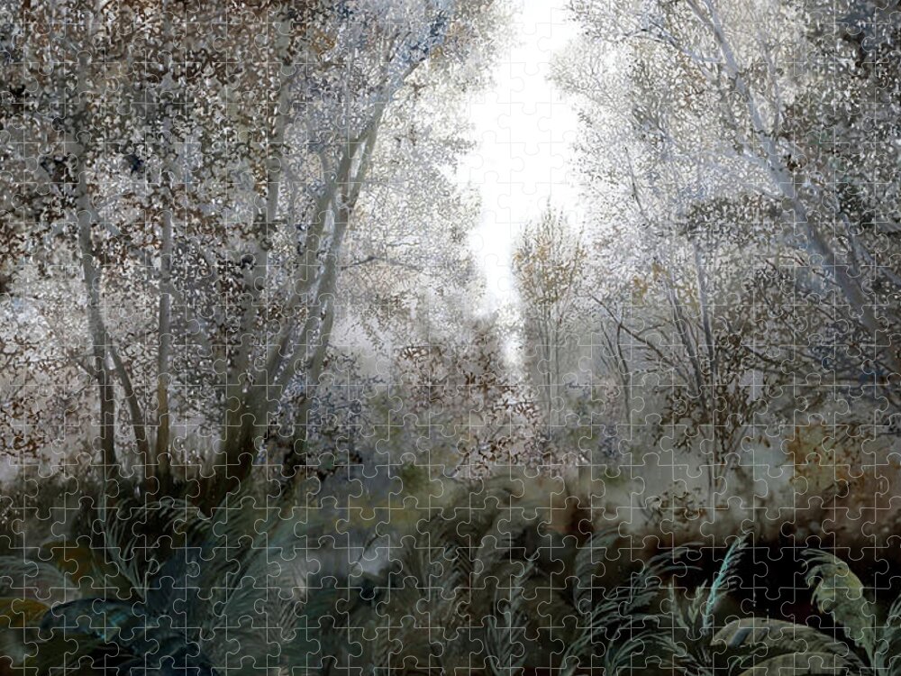Wood Jigsaw Puzzle featuring the painting Nebbia Nel Bosco by Guido Borelli