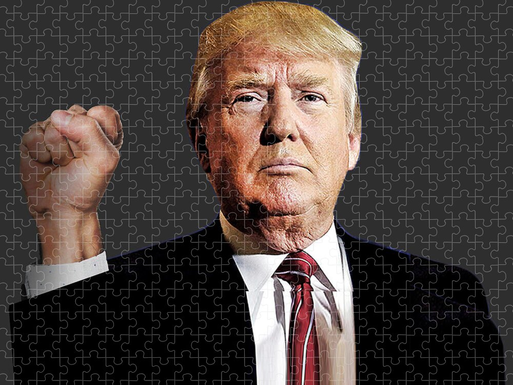 Trump Jigsaw Puzzle featuring the painting President Donald J Trump Signature Power Fist Tee Tees T-Shirt 2020 by Tony Rubino
