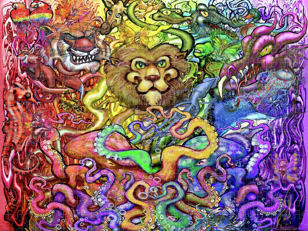 Animal Jigsaw Puzzle featuring the digital art Rainbow of Animals by Kevin Middleton