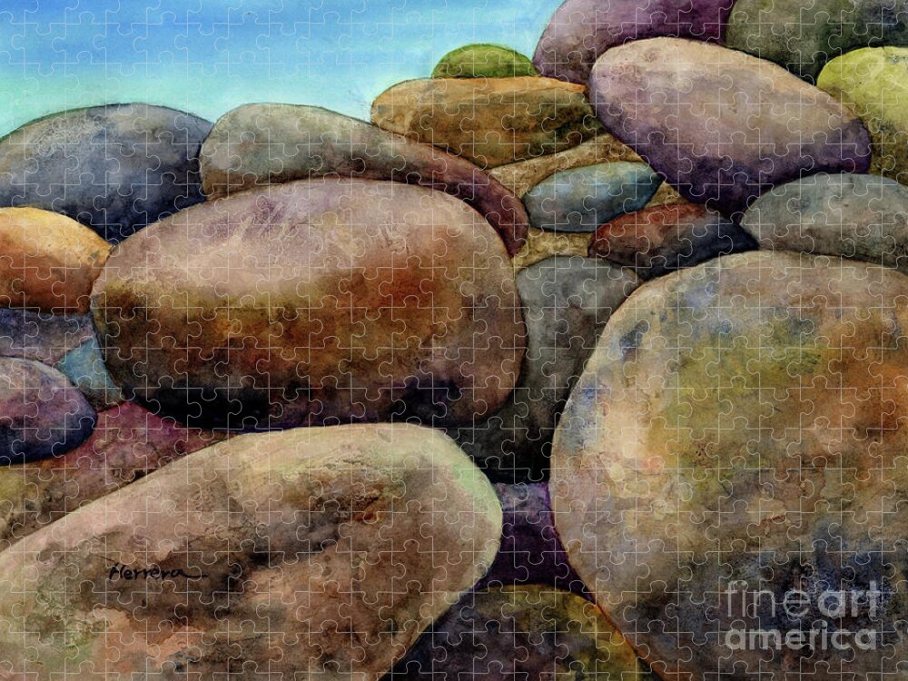 420.00rock Jigsaw Puzzle featuring the painting Still Water Rocks by Hailey E Herrera