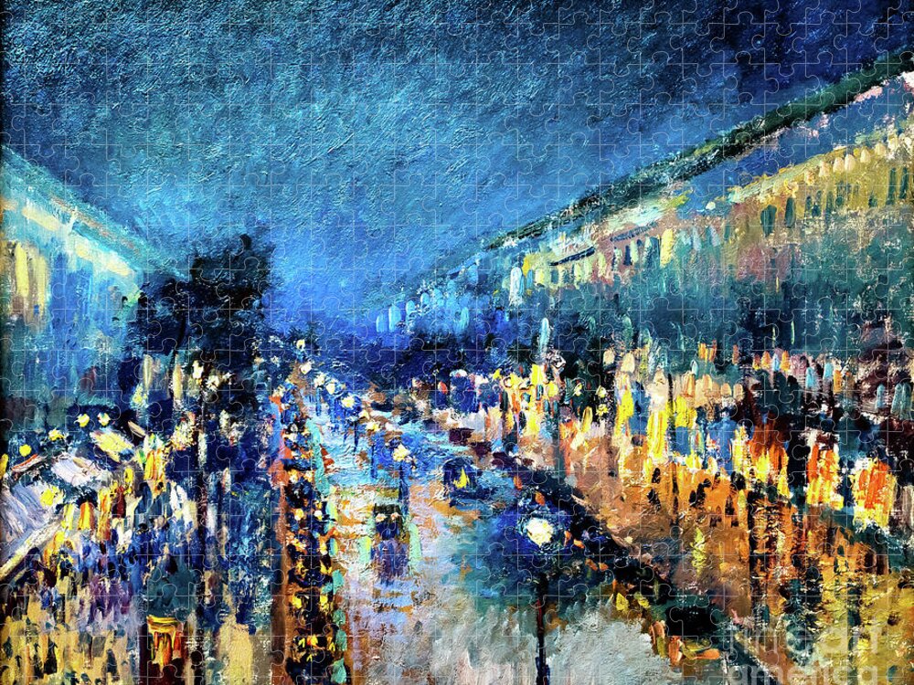 Boulevard Jigsaw Puzzle featuring the painting The Boulevard Montmartre at Night by Camille Pissarro 1897 by Camille Pissarro