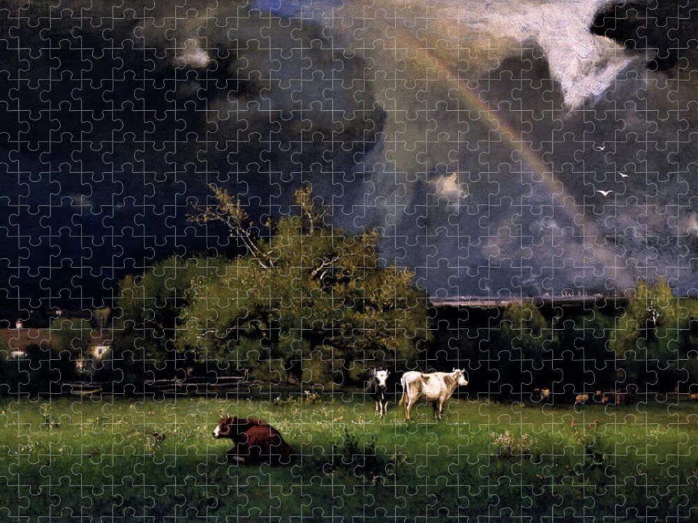 The Rainbow Jigsaw Puzzle featuring the painting The Rainbow - Digital Remastered Edition by George Inness