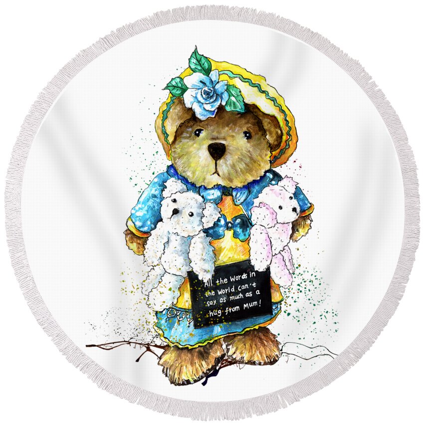 Bear Round Beach Towel featuring the painting A Hug From Mum by Miki De Goodaboom