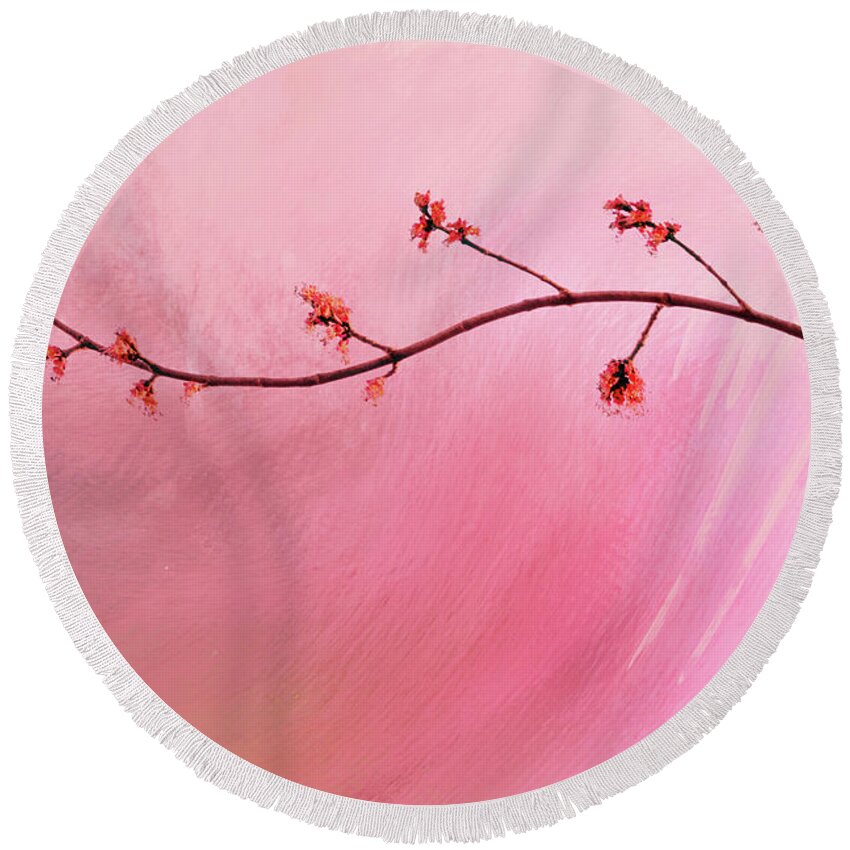 Abstract Round Beach Towel featuring the photograph Abstract Maple Flower Branch by Anita Pollak