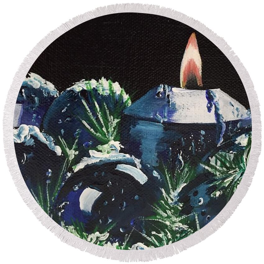Christmas Round Beach Towel featuring the painting Blue Christmas by Sharon Duguay