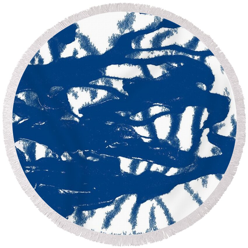 Coronavirus Round Beach Towel featuring the painting Blue Sponged Splatter Abstract Art Painting by Joseph Baril