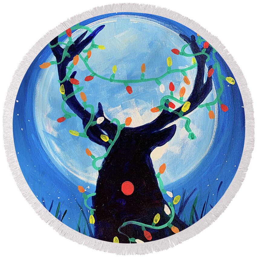 Deer Round Beach Towel featuring the painting Merry Deer by Michele Fritz