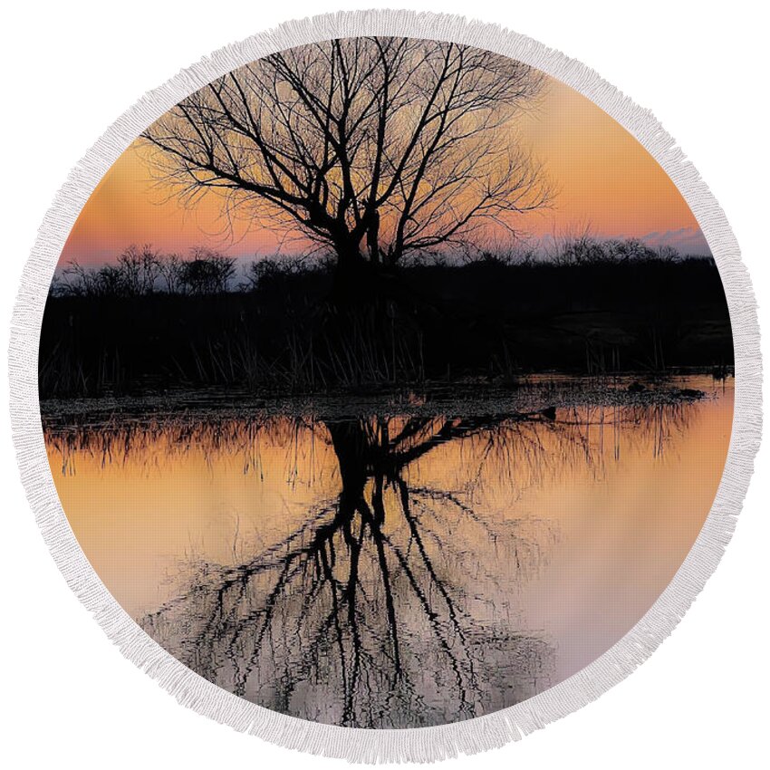 Silhouette Round Beach Towel featuring the photograph Silhouette at Dawn by Pam Rendall
