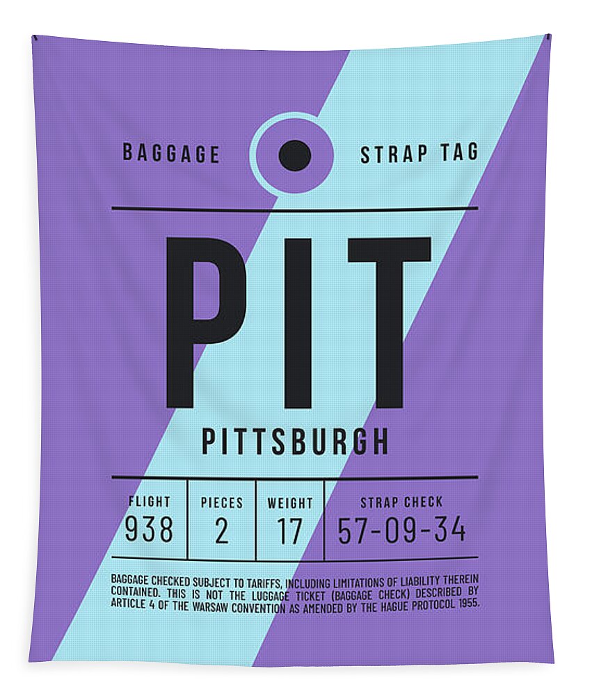 Airline Tapestry featuring the digital art Luggage Tag E - PIT Pittsburgh USA by Organic Synthesis