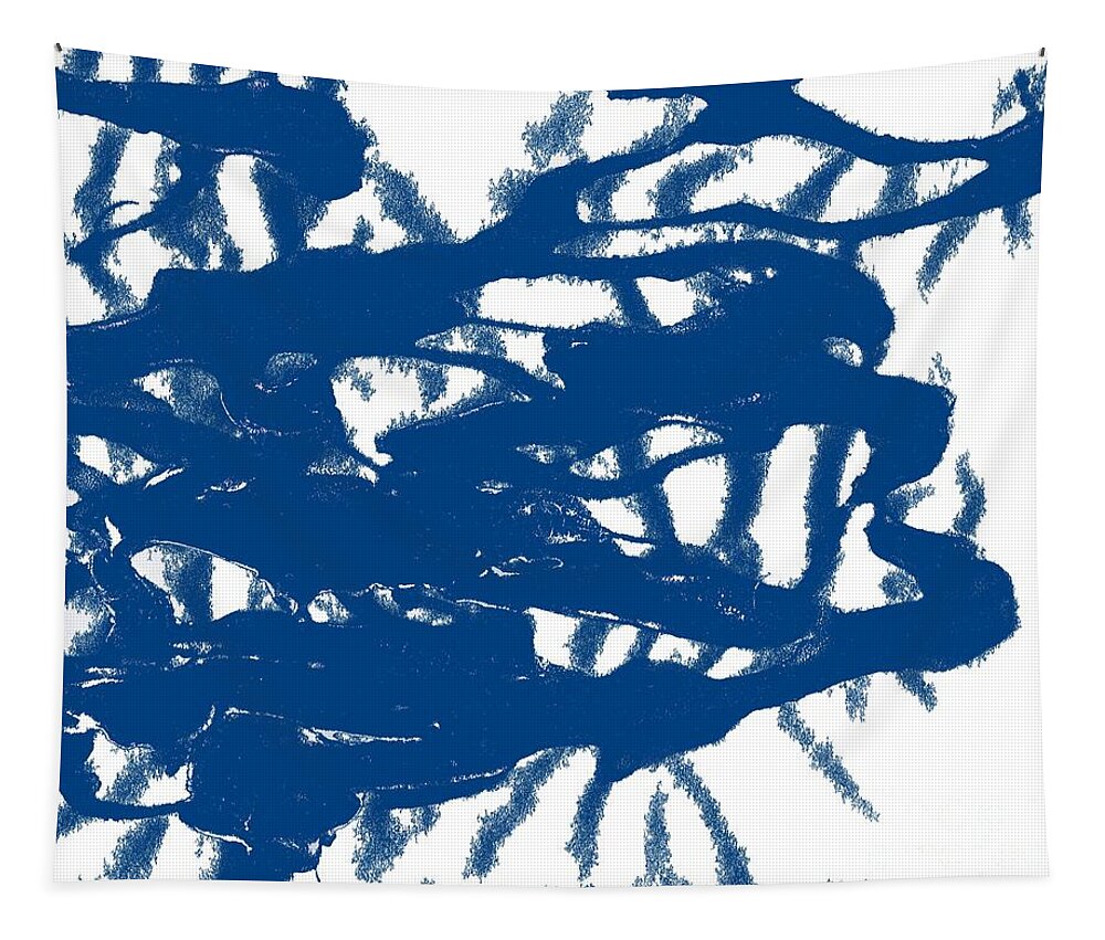 Coronavirus Tapestry featuring the painting Blue Sponged Splatter Abstract Art Painting by Joseph Baril