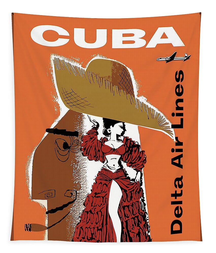 Poster Tapestry featuring the photograph Cuba Dancer Delta Air Lines Vintage Travel Poster by Carlos Diaz