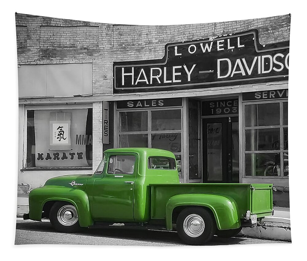 Ford Tapestry featuring the photograph Ford Truck at Lowell Harley Davidson by Bonny Puckett