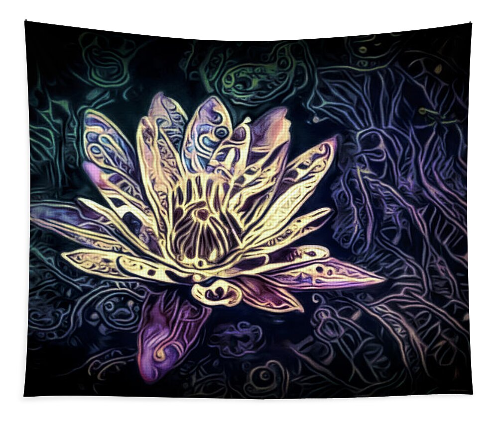 Lotus Flower In River Tapestry featuring the pastel Lotus from the Mud by Susan Maxwell Schmidt