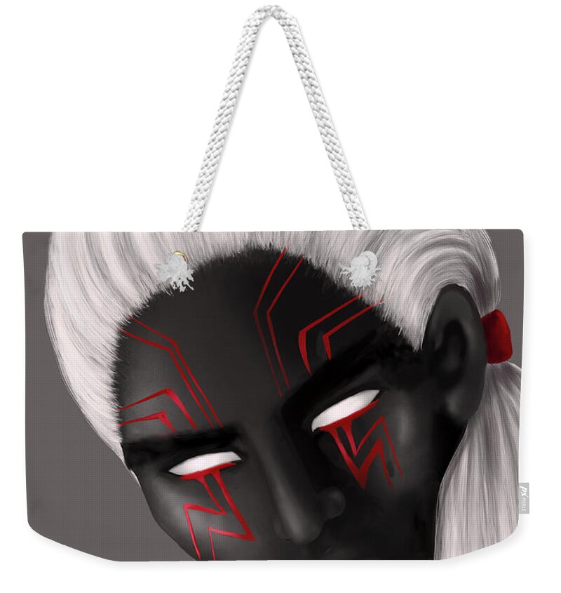 Dark Weekender Tote Bag featuring the digital art Dark Wizard Character White Face Tattoos by Boriana Giormova
