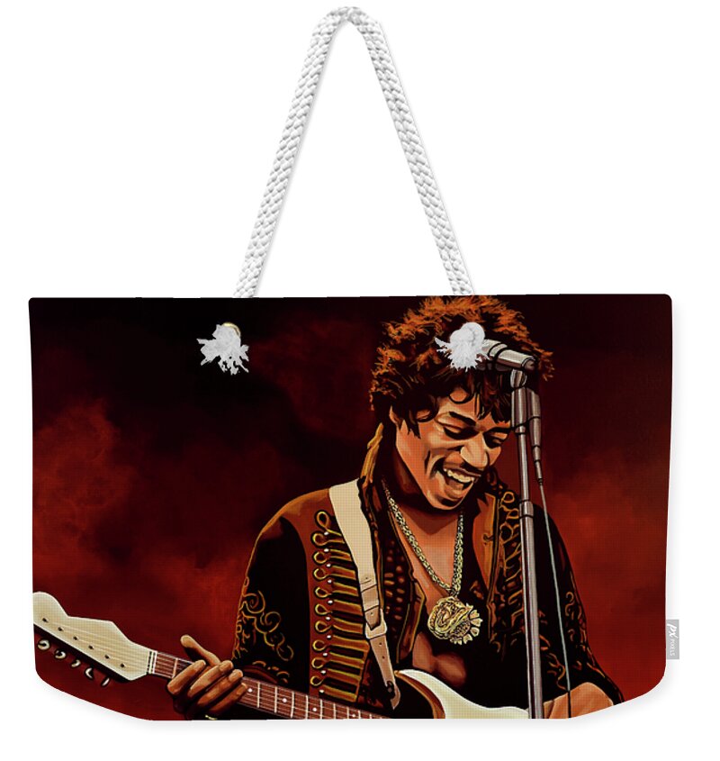Jimi Hendrix Weekender Tote Bag featuring the painting Jimi Hendrix Painting by Paul Meijering