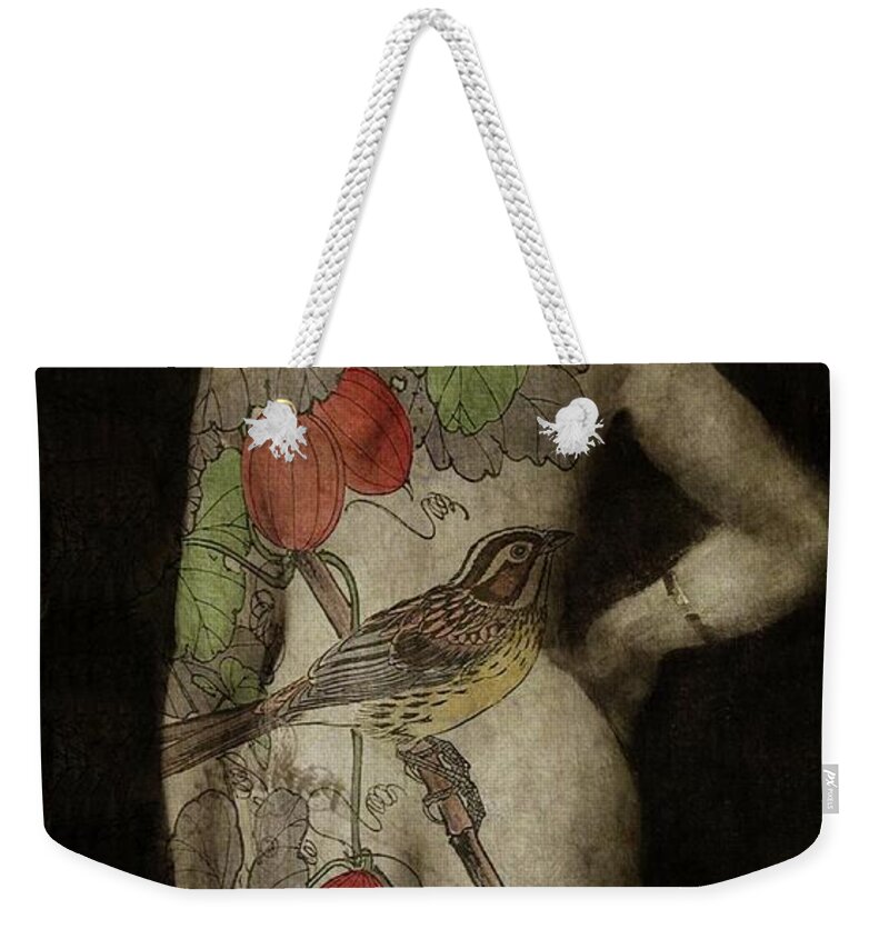 Tattoo Weekender Tote Bag featuring the mixed media Kiss My Pixels by Paul Lovering