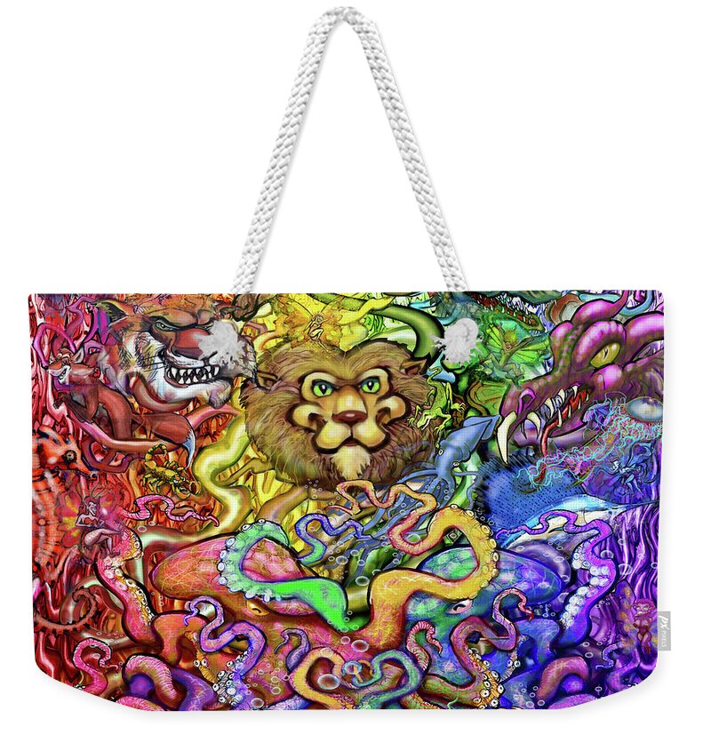 Animal Weekender Tote Bag featuring the digital art Rainbow of Animals by Kevin Middleton