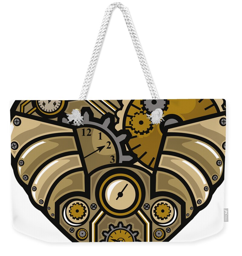 Steampunk Weekender Tote Bag featuring the digital art Steampunk Heart by Long Shot