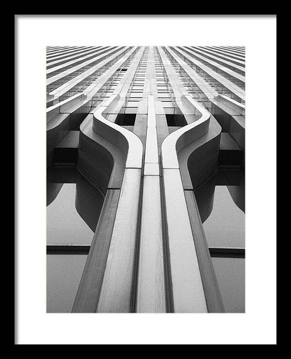 Black And White Framed Print featuring the photograph Look Up a Twin Tower by Darcy Michaelchuk