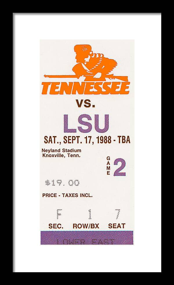 Lsu Framed Print featuring the mixed media 1988 Tennessee vs. LSU by Row One Brand