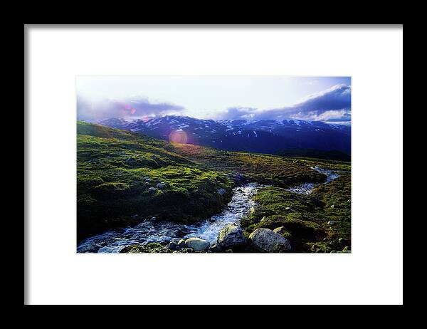 Norway Framed Print featuring the photograph Jotunheimen National Park - Norway mountain stream at sunrise near Memurubu and Besseggen by Peter Herman