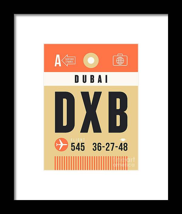Airline Framed Print featuring the digital art Luggage Tag A - DXB Dubai UAE by Organic Synthesis