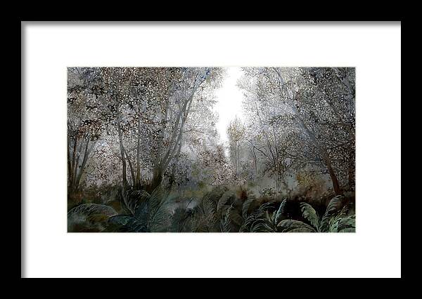 Wood Framed Print featuring the painting Nebbia Nel Bosco by Guido Borelli