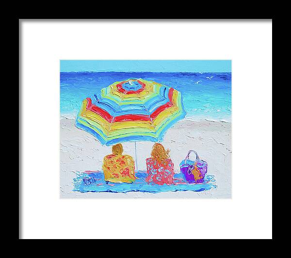 Beach Framed Print featuring the painting Perfect Day, summer beach scene by Jan Matson