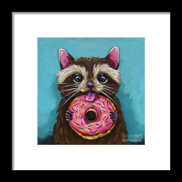 Raccoon Framed Print featuring the painting Raccoon Breakfast by Lucia Stewart