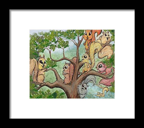 Squirrel Framed Print featuring the digital art Squirrels by Kevin Middleton