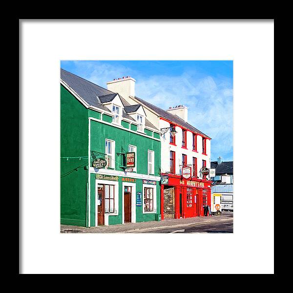 Irish Pubs Framed Print featuring the mixed media Sunshine On The Pubs In Dingle Ireland by Mark E Tisdale