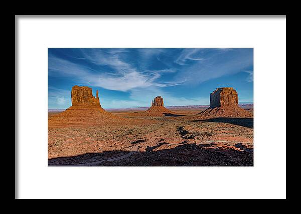 © 2017 Lou Novick All Rights Reversed Framed Print featuring the photograph The Mittens and Merrick Butte by Lou Novick