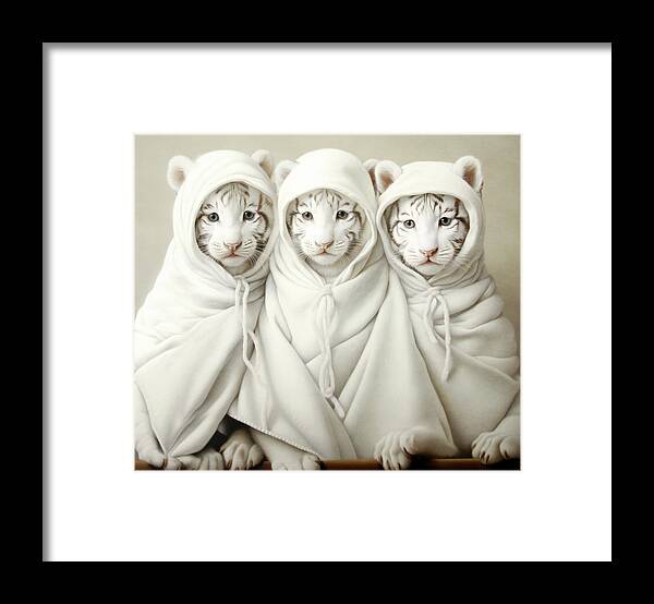 Tiger Framed Print featuring the mixed media Tiger Cubs by Jacky Gerritsen