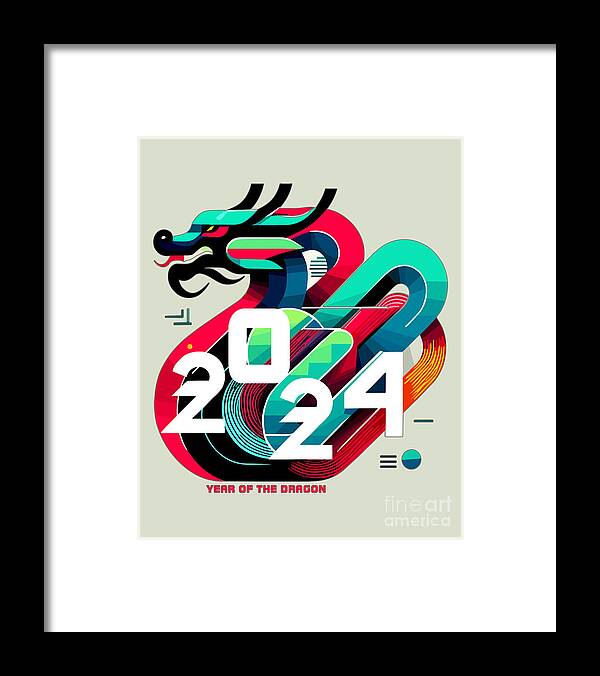 Year Of The Dragon Framed Print featuring the digital art Vibrant Dragon 2024 - Modern Zodiac Graphic by Two Hivelys