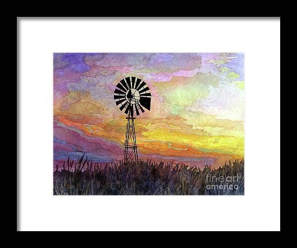 Windmill Framed Print featuring the painting Windmill Sunset 5 - pastel colors by Hailey E Herrera