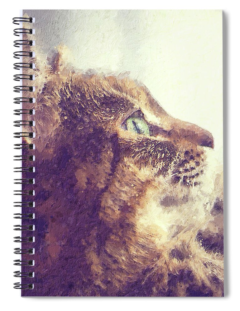 Tabby Spiral Notebook featuring the painting Happy tabby cat basking in the sun by Custom Pet Portrait Art Studio