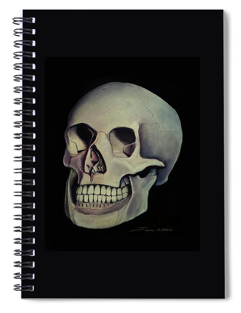 Copyright 2015 James Christopher Hill Spiral Notebook featuring the painting Medical Skull by James Hill