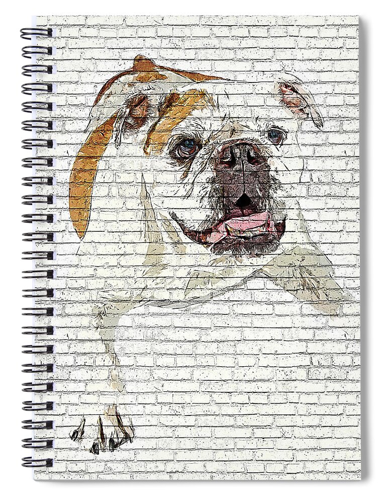 Bulldog Spiral Notebook featuring the painting So Awkwardly Cute, Bulldog - Brick Block Background by Custom Pet Portrait Art Studio