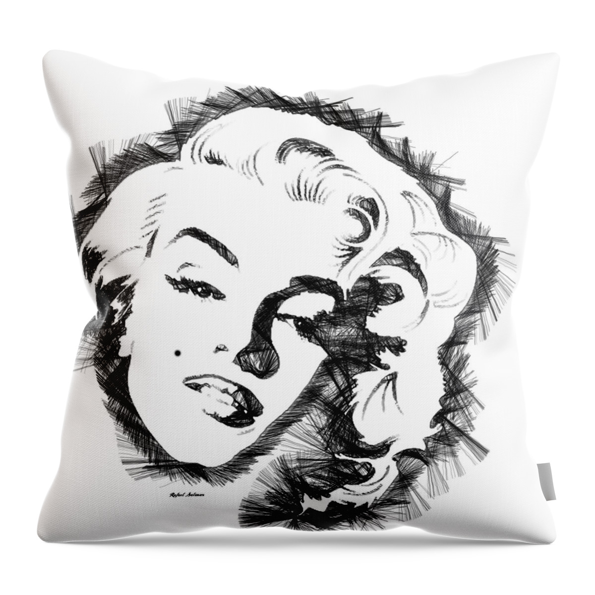 Marilyn Monroe Throw Pillow featuring the digital art Marilyn Monroe Sketch in Black and White by Rafael Salazar