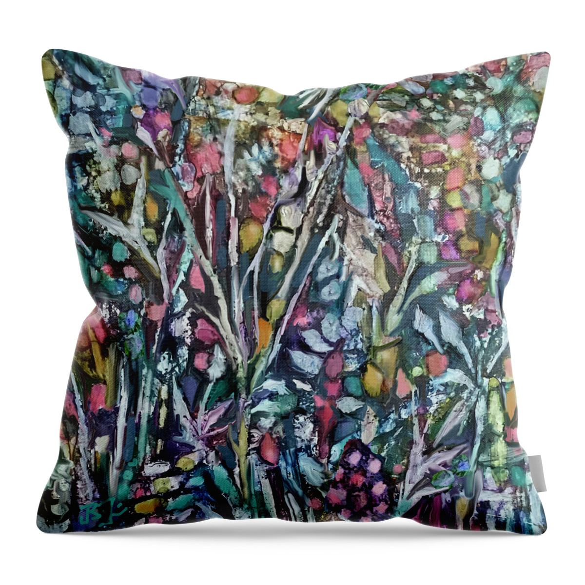 Garden Abstract Throw Pillow featuring the mixed media Garden Pattern by Jean Batzell Fitzgerald