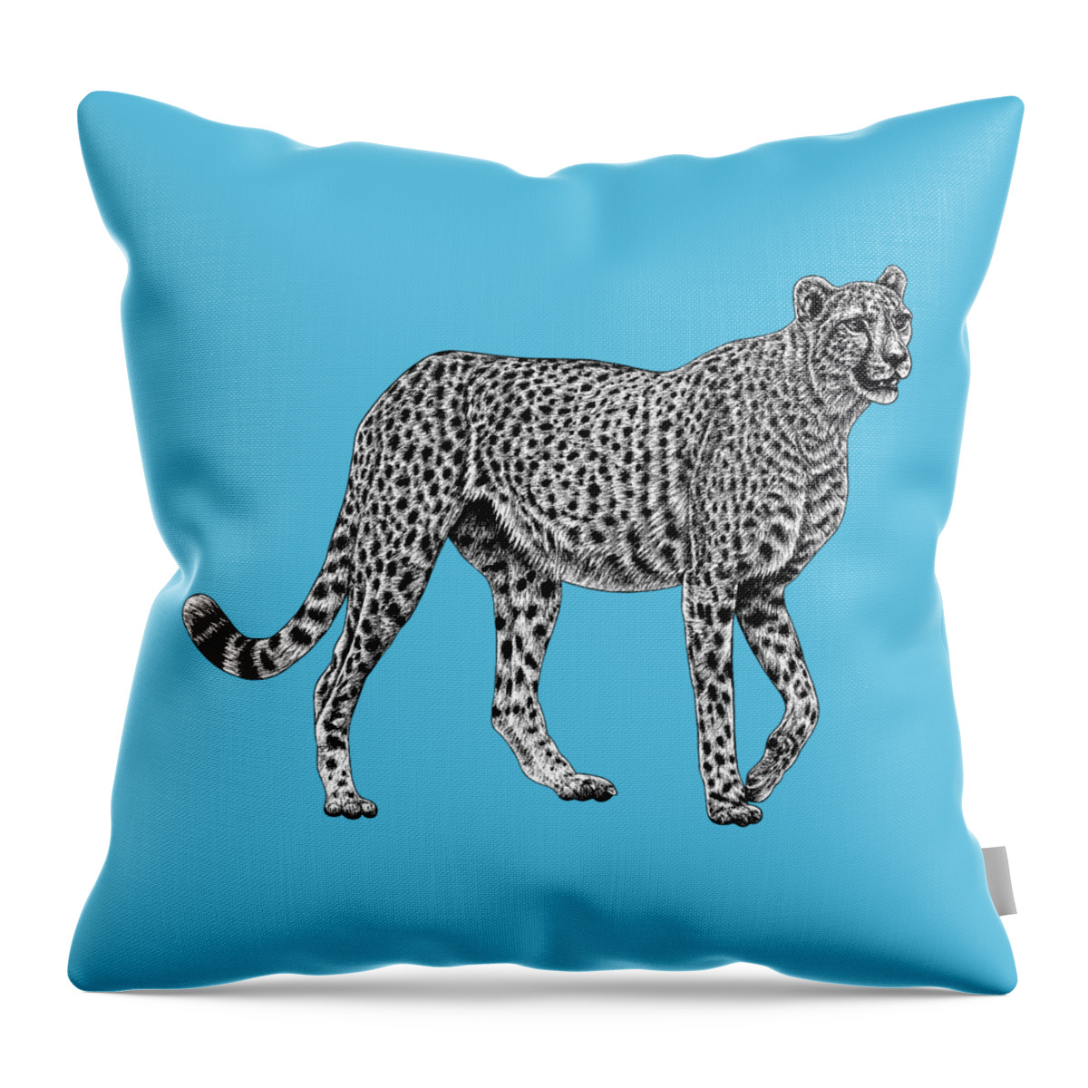Chetah Throw Pillow featuring the drawing African cheetah big cat ink illustration by Loren Dowding