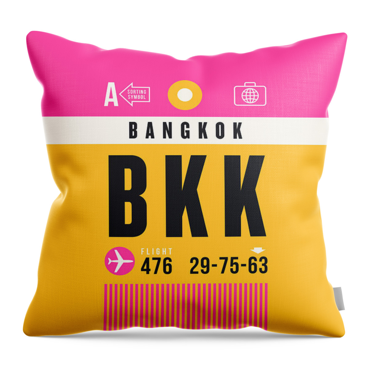 Airline Throw Pillow featuring the digital art Luggage Tag A - BKK Bangkok Thailand by Organic Synthesis