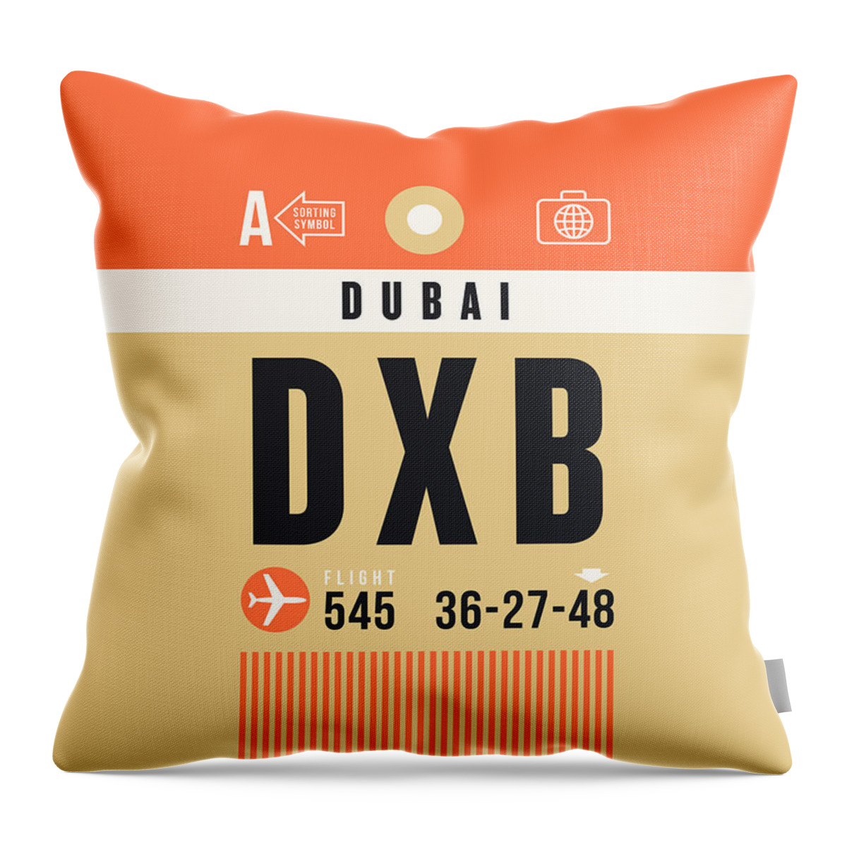 Airline Throw Pillow featuring the digital art Luggage Tag A - DXB Dubai UAE by Organic Synthesis