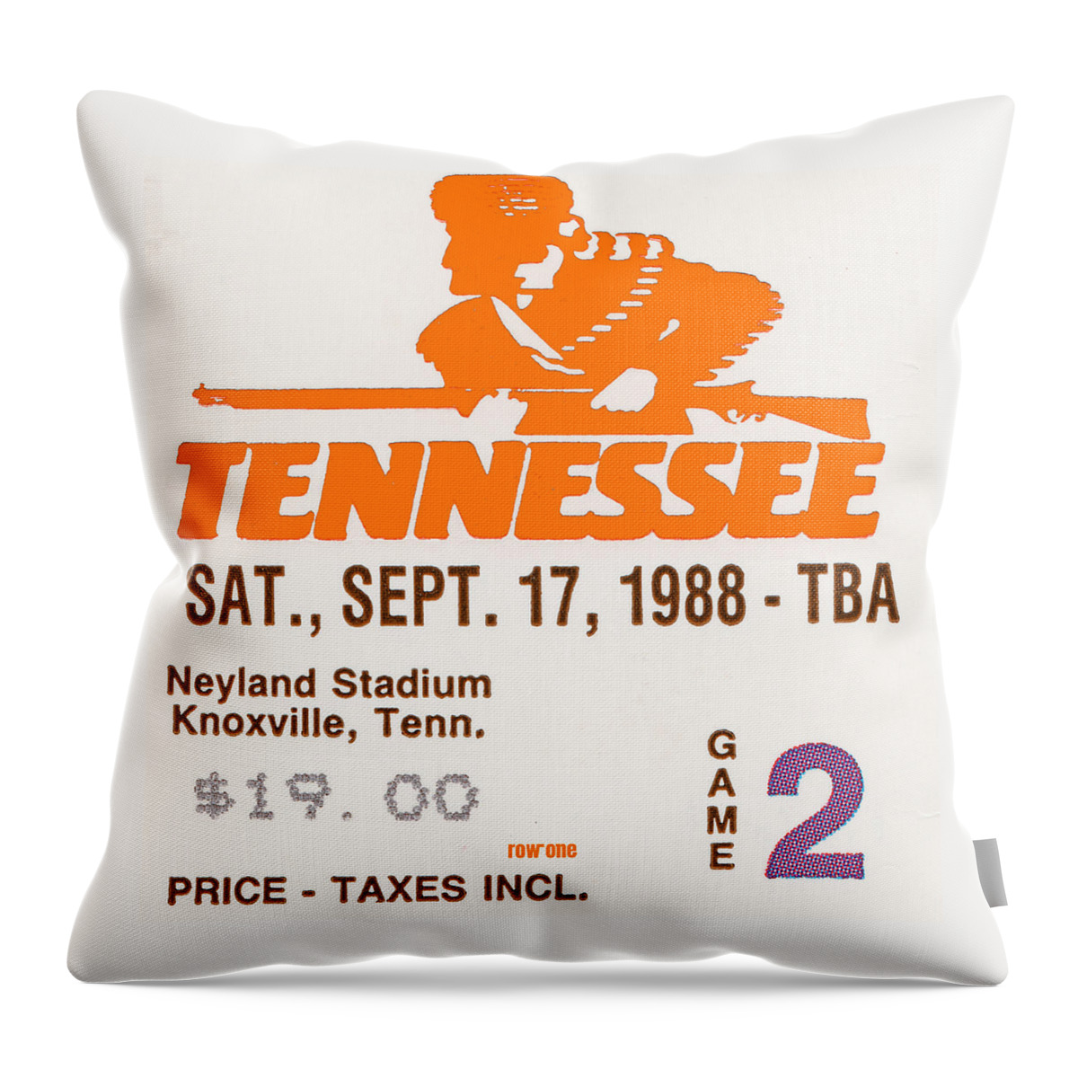 Lsu Throw Pillow featuring the mixed media 1988 Tennessee vs. LSU by Row One Brand