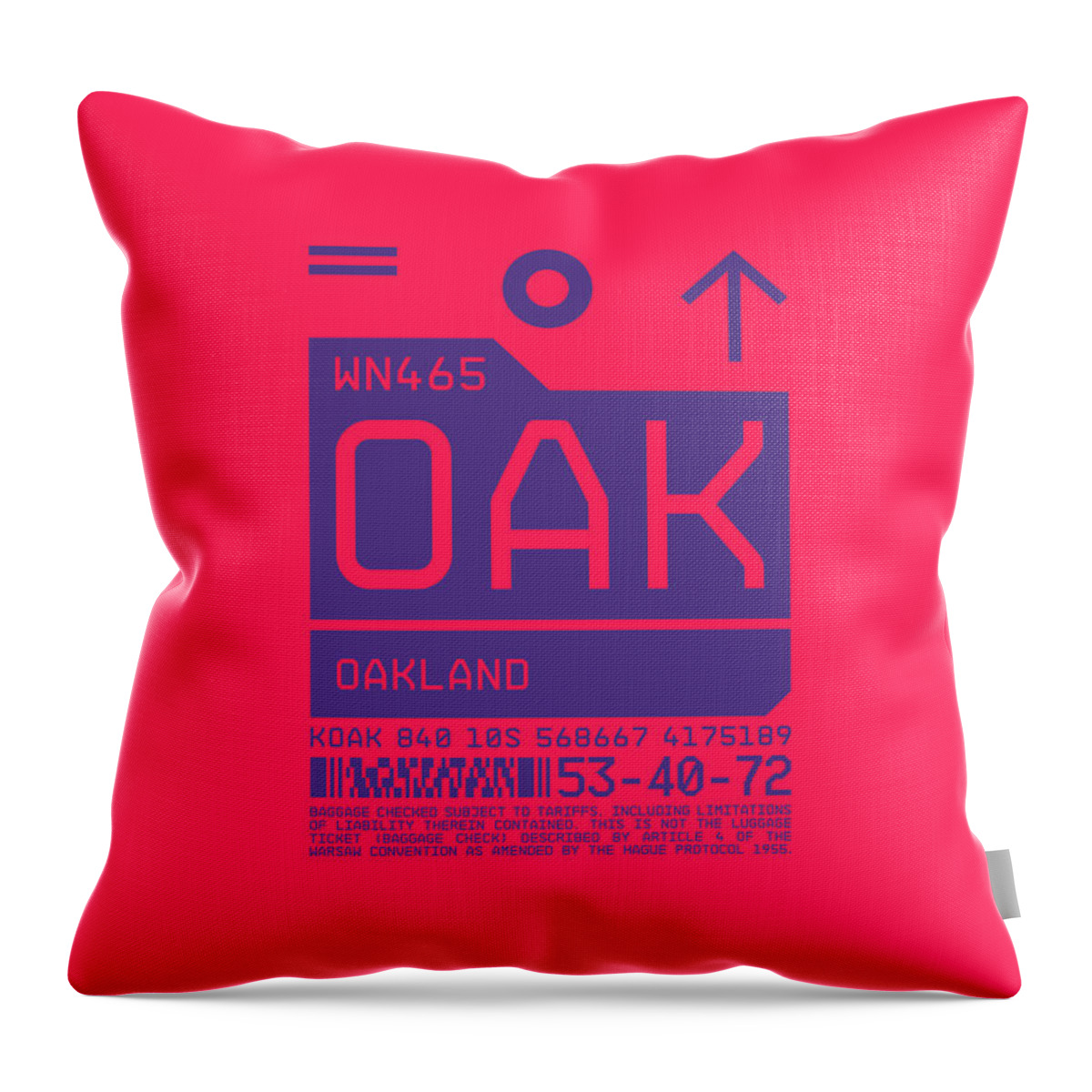 Airline Throw Pillow featuring the digital art Luggage Tag C - OAK Oakland USA by Organic Synthesis