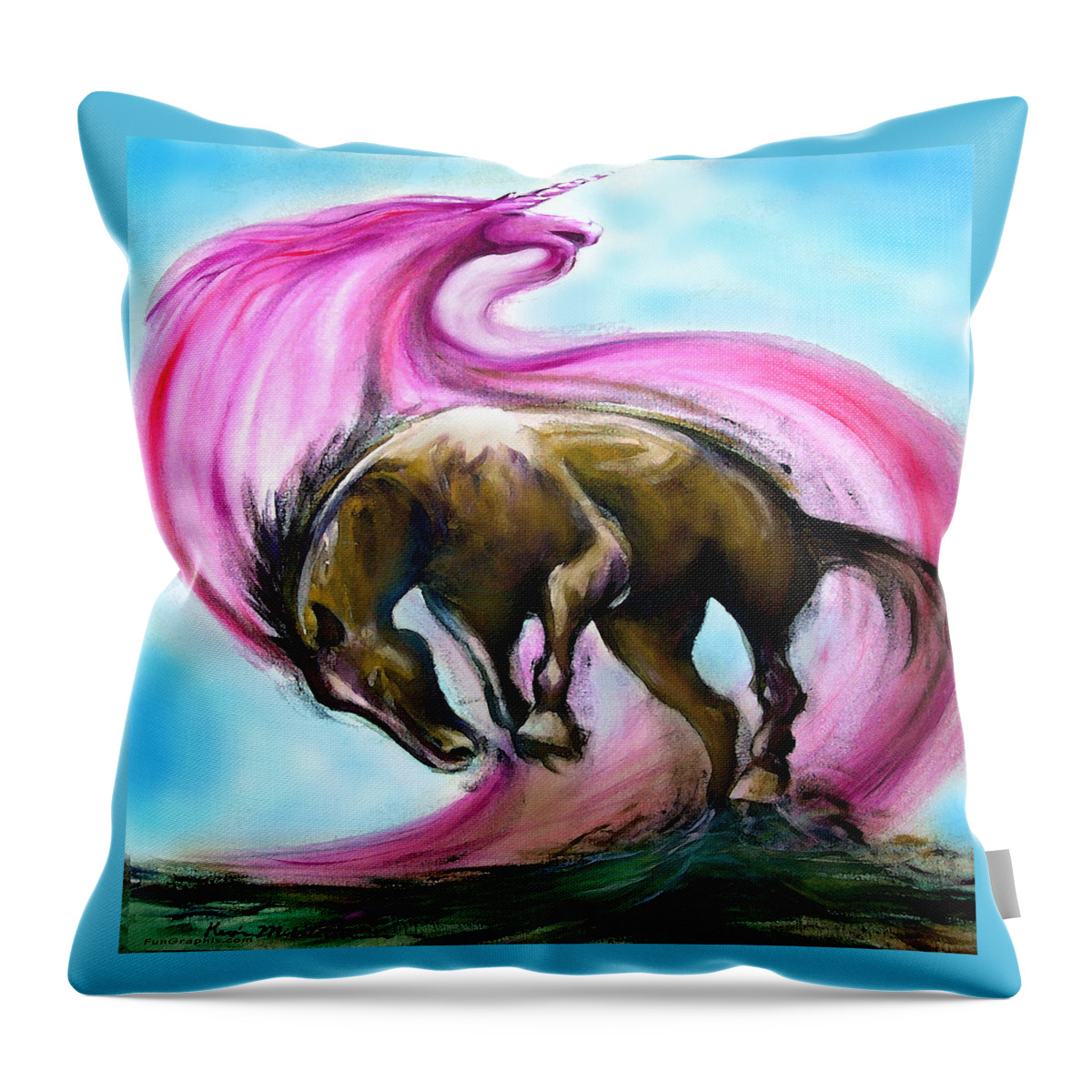 Unicorn Throw Pillow featuring the painting What If... by Kevin Middleton