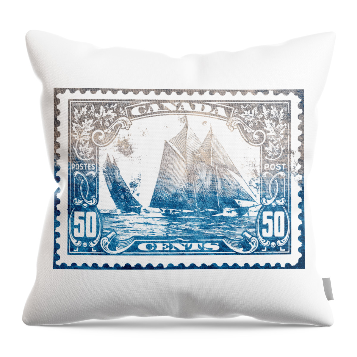 Bluenose Throw Pillow featuring the drawing Classic Bluenose Canadian stamp by Mounir Khalfouf